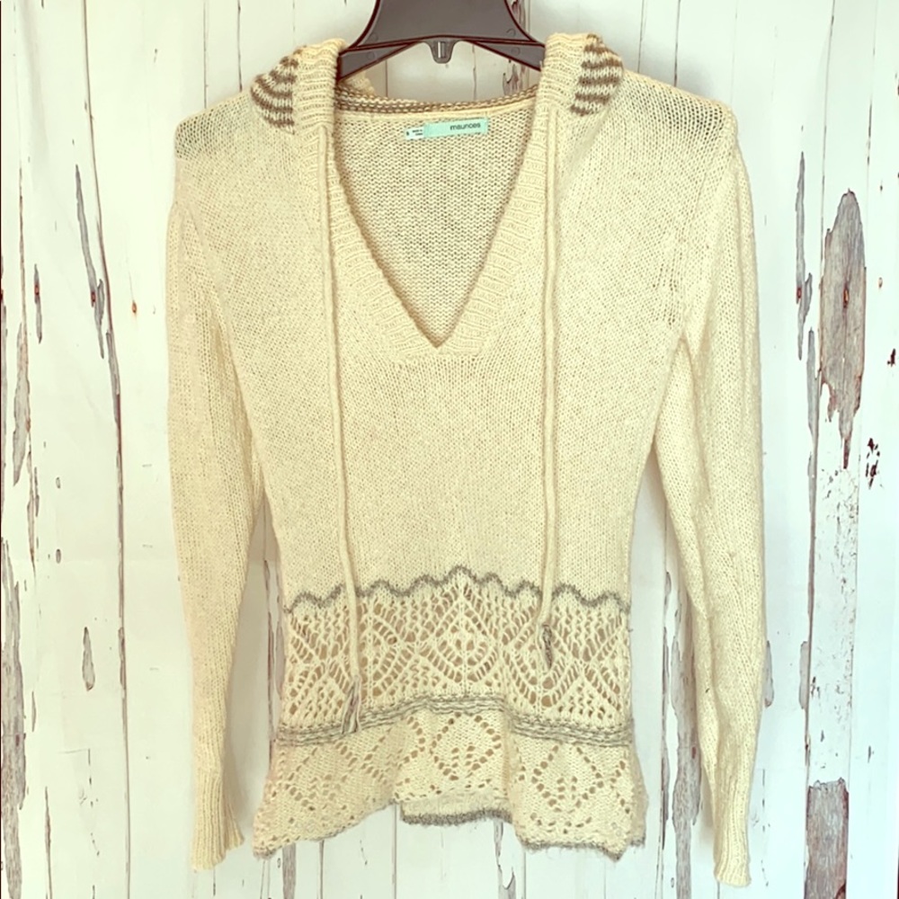 Maurices Cream and Grey Hooded Sweater size Small